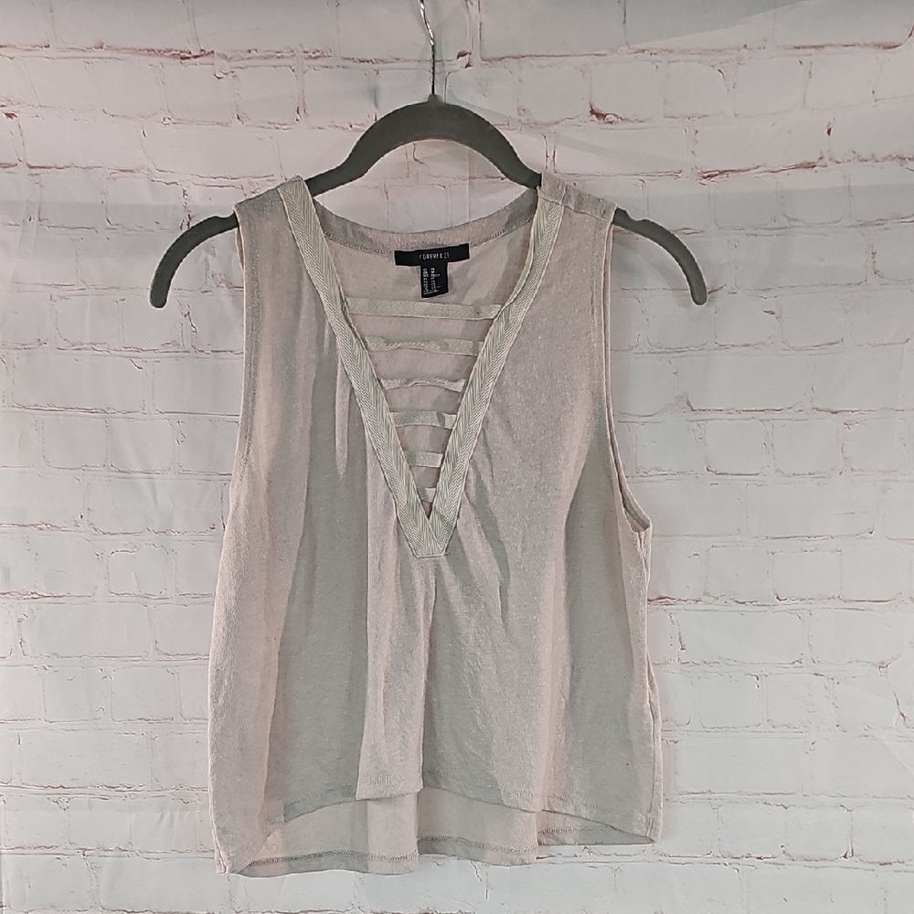 4/$20 Forever 21 Tan Ruffled Bib Collar Tank Top